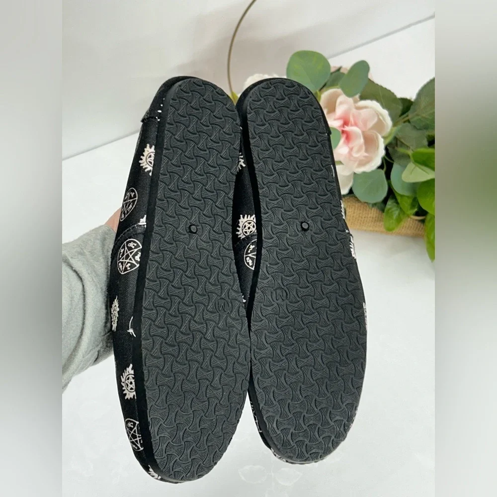 Black Slip-On Shoes with Supernatural Print